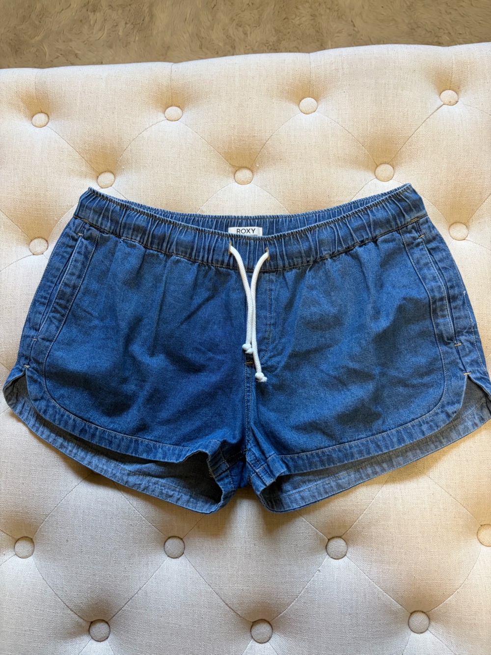Roxy Women's Blue Denim Drawstring Shorts-size 10/12
